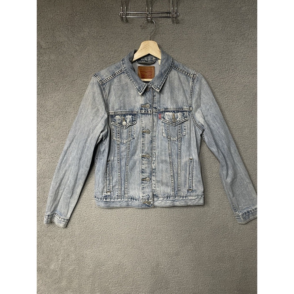 Levis Denim Jacket Trucker Women’s Large Blue Type 3 Button Front Light Wash
